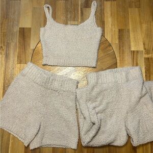 SKIMS Cozy Cream Knit Tank, Shorts, Pants Set